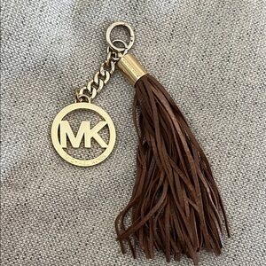 Michael Kors Gold and Brown Leather Tassel Keychain
